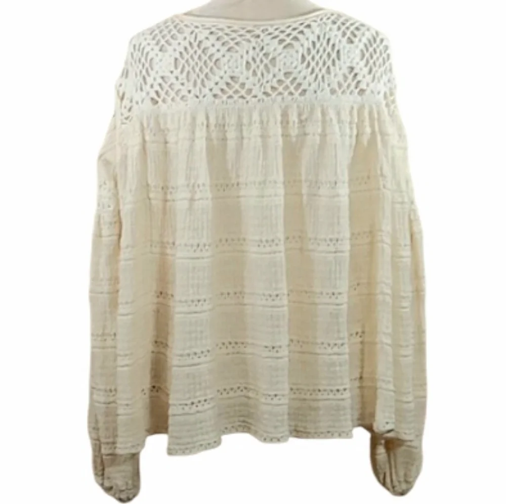 Free People Someday Crochet Sweater Ivory Oversized Linen Blend XS